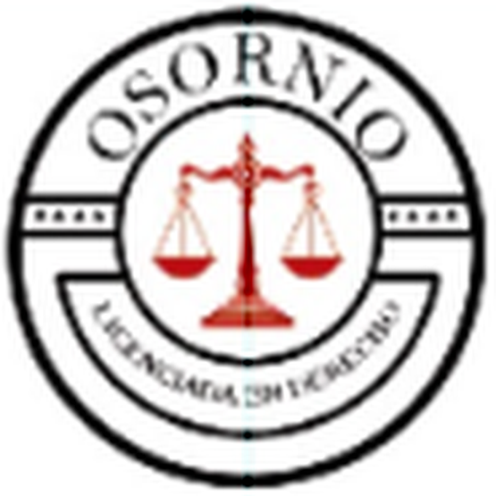 Emblema circular de OSORIO con una balanza roja